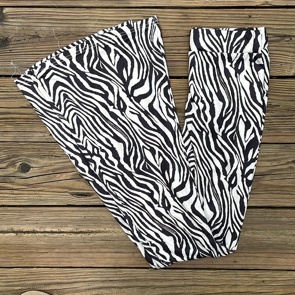 Zebra Print Flared Wide Leg Pants